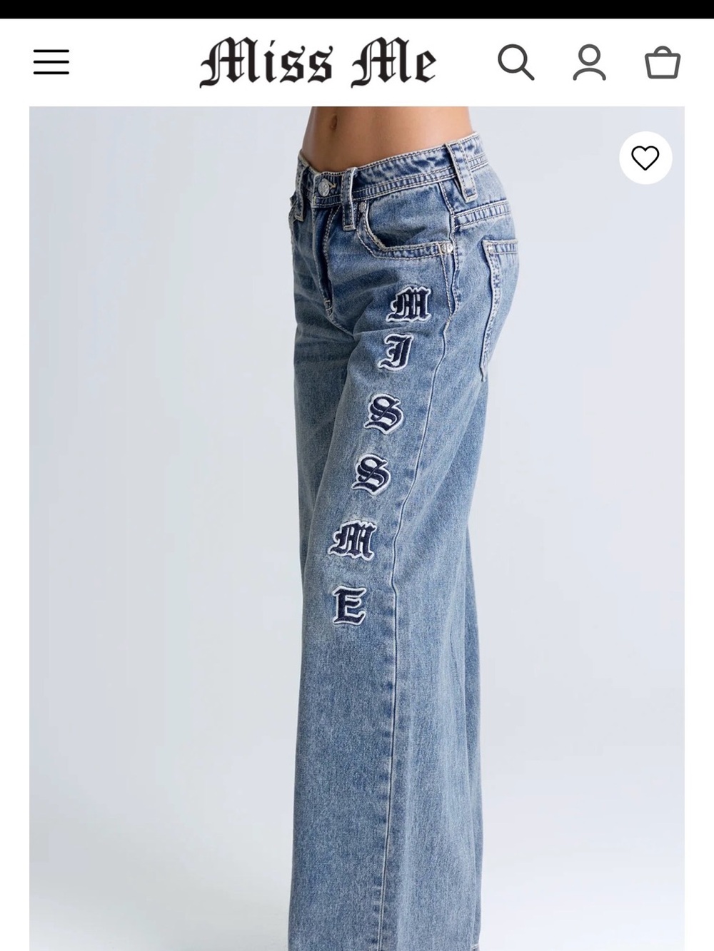 Miss Me Medium Blue Wide Leg Jeans with Side Lettering
